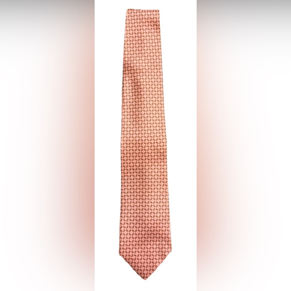 Ermenegildo Zegna 100% Silk Tie Pink Tan Geometric Made in Italy